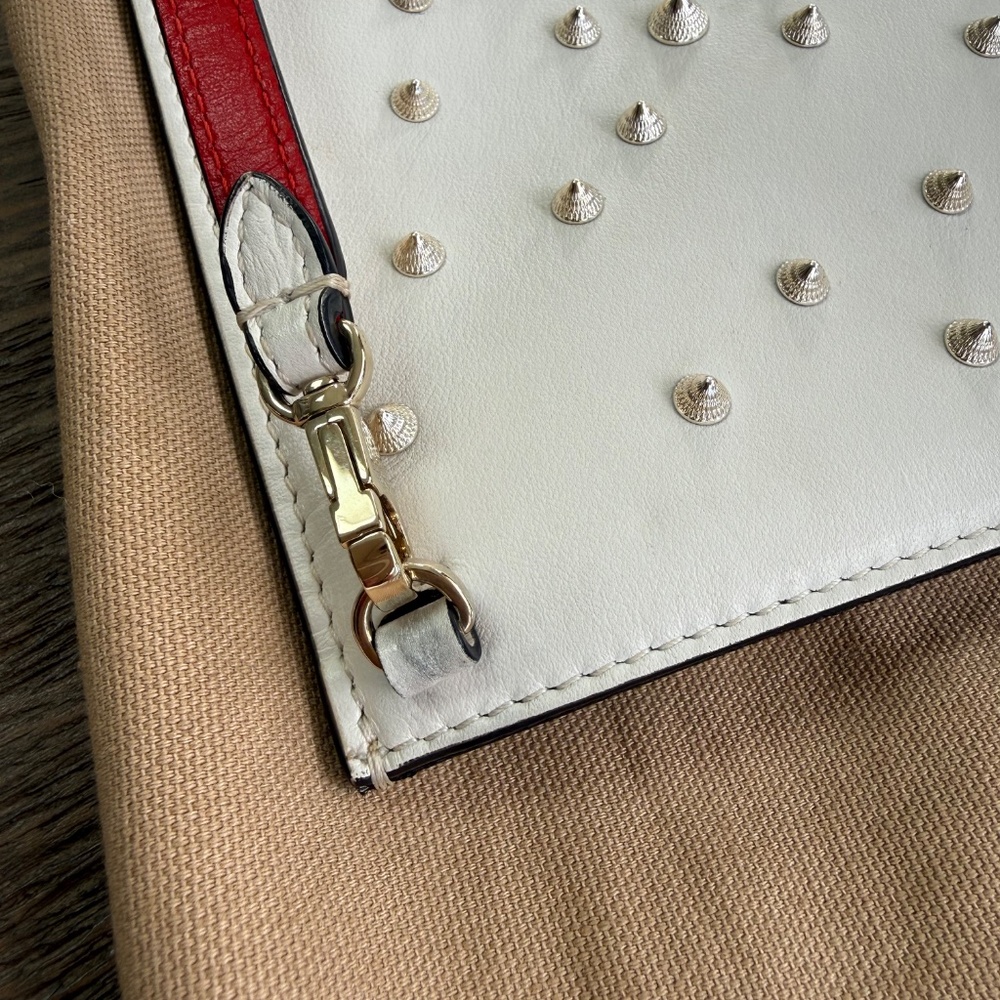Christian Louboutin White Leather Loubiposh Clutch with Gold Spikes - Picture 5 of 9